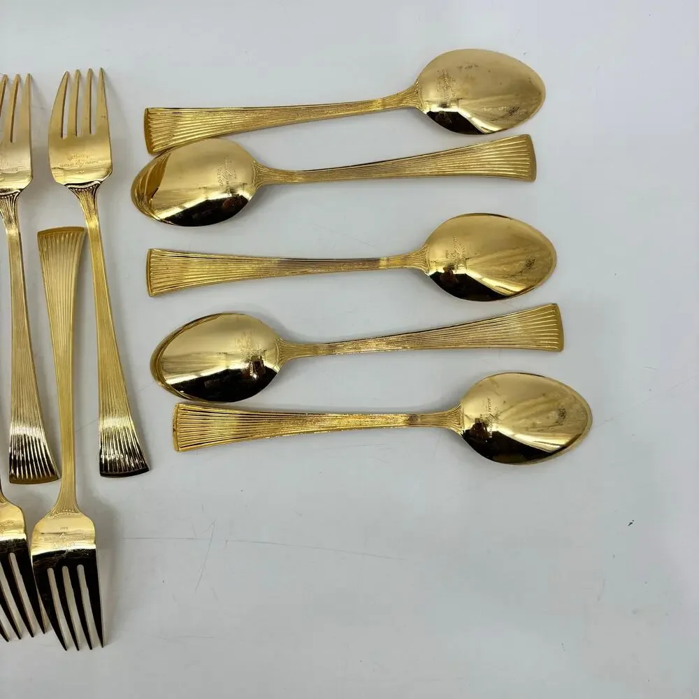 Golden Barclay Gold Tone Flatware 25 Pcs Hollywood Regency Fork Spoon